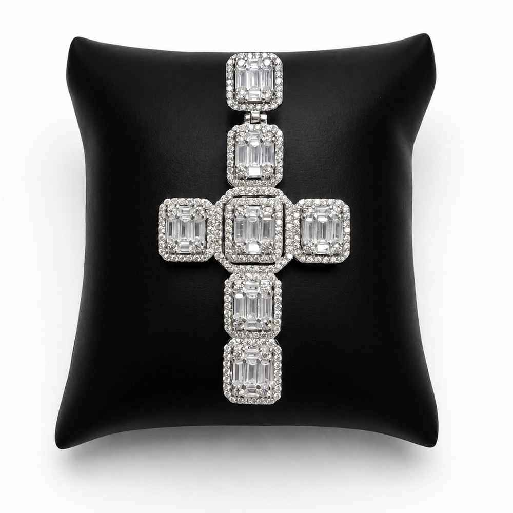925 Sterling Silver CUBIC ZIRCONIA Cross  Men’s Pendant